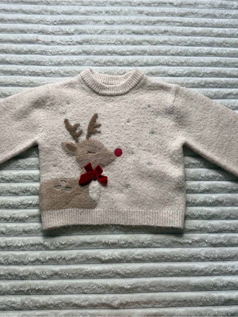 Zara Cream Knit Pullover Sweater Reindeer Design 2-3 Years